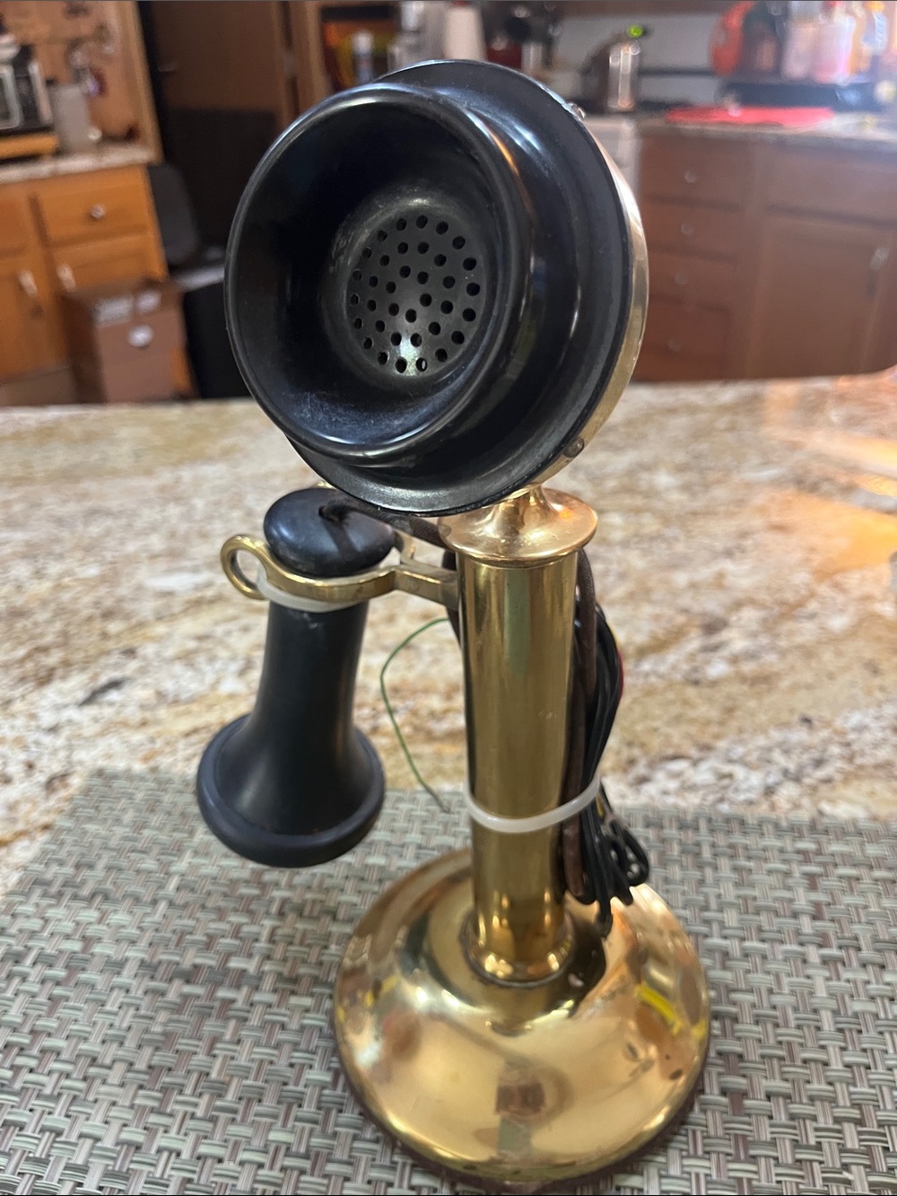 Vintage-Style Brass Candlestick Phone Accent in Black and Brass